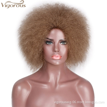 Vigorous Short Afro Kinky Curly Wig Honey Blonde Wigs for Black Women Synthetic Natural Fluffy Wigs 5 Colors Available